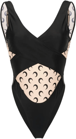 draped moon-print swimsuit