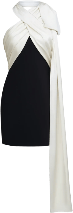 Renae Draped Two-tone Halter Mini Dress In Black And Ivory