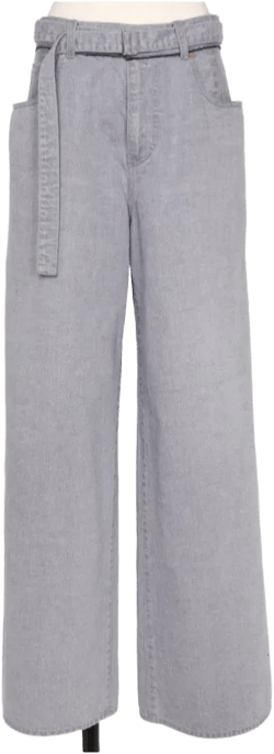Wide-leg Belted Jeans In Gray