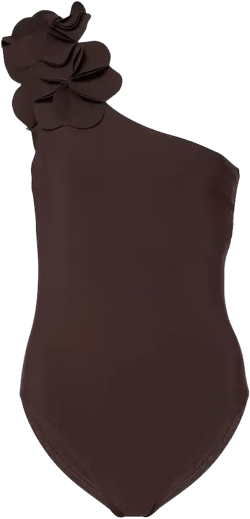 Tess Floral One-shoulder Swimsuit In Brown