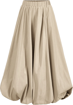 SHEIN Essnce Women's Fashionable And Modern Casual Solid Color Elastic Waist Long Skirt Khaki-Colored Wide-Leg Bubble Elastic Waist Casual Skirt Long Skirt Pleated Loose Comfortable Fashionable Graceful Skirt Bubble Skirt Flower Bud Hem/Ruffle/Birthday Outfit/Bubble, Autumn