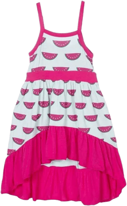 Print Hi Lo Maxi Dress with Contrast Trim, Watermelon