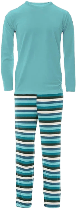 Men's Print Bamboo Long Sleeve Pajama Set - Ice Multi Stripe