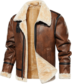 HOOD CREW Men’s Faux Leather Jacket Vintage Bomber Jacket with Artificial Fur Lining Warm Winter Leather Coat Brown Large