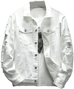 DGKaxiyaHM Men's Distressed Ripped Button Denim Jacket Lightweight Washed Trucker Jean Coat Casual Lapel Slim Fit Outerwear (Large,White)