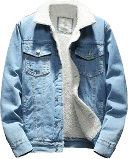 Men Fur Collar Lined Denim Jacket Sherpa Windbreaker Cotton Jean Jackets Winter Fleece Cargo Cowboy Coat X-Large Light Blue
