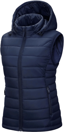 Outdoor Ventures Women's Lightweight Packable Hooded Puffer Vest Outerwear Zip Up Warm Sleeveless Winter Jacket Quilted Coat Blue Large