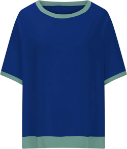 Women Oversized Color Block Short Sleeve Tops Summer Casual Loose Split Hem Shirt Crewneck Patchwork Y2K Tees Blue Small