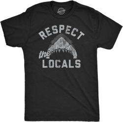 Mens Funny T Shirts Respect The Locals Sarcastic Shark Graphic Novelty Tee For Men - Crazy Dog Men's T Shirt Black M