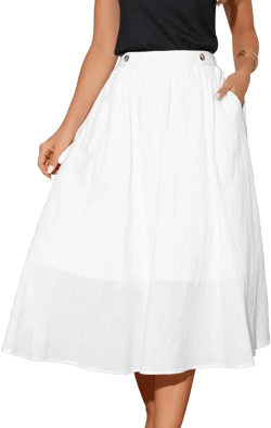 INSPIRE CHIC Women's Elastic Waist A Line Midi Skirts White Large