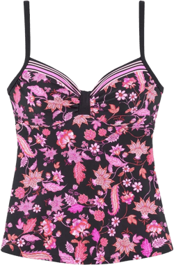 Women's Printed Underwire Tankini Swimsuit Top - LASCANA - Black & Pink Floral 32B