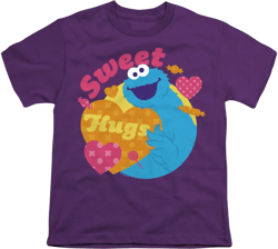 Sesame Street Valentine's Day Sweet Hugs With Cookie Monster Kids T Shirt for Youth Boys and Girls, Purple, X-Small