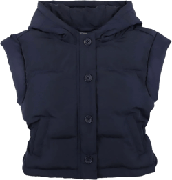 Hope & Henry Girls' Quilted Riding Vest with Snap Front Small Navy With Hood
