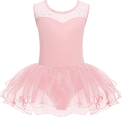 Zaclotre Girls Ballet Leotards Sparkly Sleevesless Mesh Dance Dress Tutu Ballerina Costume for Kids 8-9 Years Ballet Pink