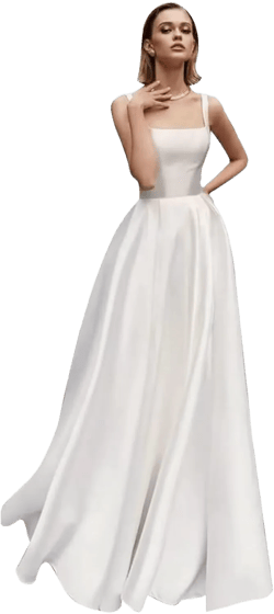Women's Square Collar Satin Wedding Dress for Bride A Line Floor Lenght Simple Formal Bridal Dress