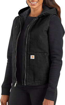 Carhartt Women's Washed Duck Hooded Insulated Vest Medium Black