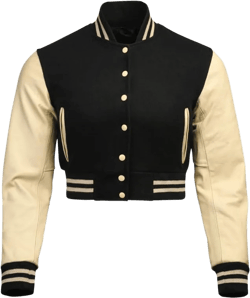 Cropped Varsity Jacket Women - Premium Quality Leather and Wool Baseball Letterman Jacket for Women's, Long Sleeve