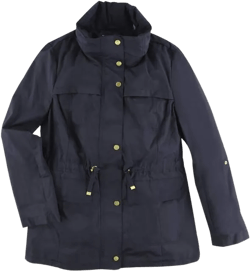 Cole Haan Women's Packable Water-Resistant Rain Jacket Large Indigo