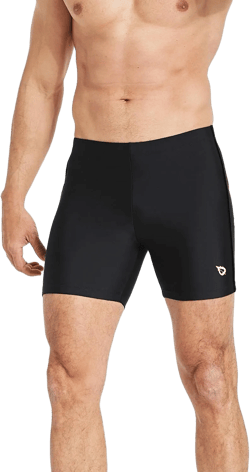 BALEAF Men's Athletic Swim Jammers Quick Dry Compression Square Leg Swim Brief Swimsuit Medium Black