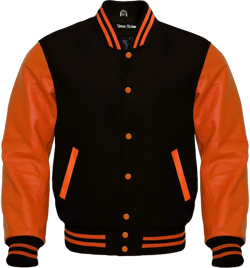 Men's Classic Letterman Baseball Wool & Genuine Orange Leather Sleeves Varsity Jacket