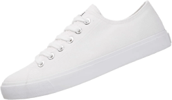True to Size All White Low Top Retro Tennis Casual Skateboard Grip Sole Canvas Shoes Men/Women Sneaker Size (Black, White) 8.5 White