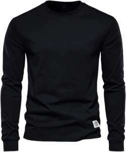 Ymosrh Men's Fashion Long Sleeve Shirts Casual Solid Tee Shirts Crew Neck Gym Workout Muscle Tees, M-3XL