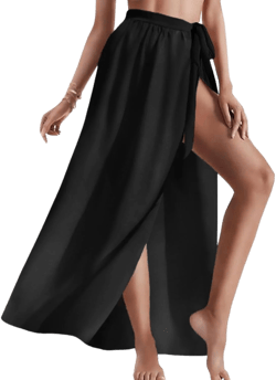 AI'MAGE Sarong Wraps For Women Long Beach Swimsuit Coverup Tie Chiffon Pareo Sheer Floral Bathing Suit Cover Up Skirt Black X-Large