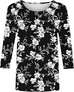 Womens 3/4 Length Sleeve Tops Boho Floral Print Crew Neck T-Shirts Casual Tee Fashion Plus Size Tunic Tops Blouse