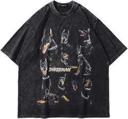 Vamtac Doberman Graphic Tees Oversized Washed Dog T Shirts Vintage Cotton Short Sleeve Summer Top Streetwear