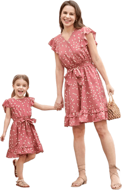 PATPAT Matching Mommy and Me Dresses Outfits Ruffle Flutter Sleeve Polka Dot Pattern Vacation Dresses Women X-Large Cute Pink