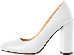 SAMMITOP Women's Round Toe Block Heel Pumps Slip On Chunky High Heels Classic Dress Shoes for Wedding Party Events 4'' 7 Matte White