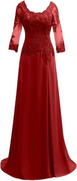 3/4 Sleeve Chiffon Mother of The Bride Dresses Women's Lace Applique Wedding Guest Gowns Mother of The Groom Dresses 16 Red