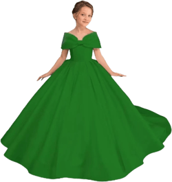 Flower Girl Satin Dresses for Wedding Elegant Princess First Communion Dress A-Line Off Shoulder Ball Gowns with Bow 14 Emerald Green