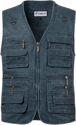 Mens Outdoor Fly Fishing Vest with Multi-Pockets Summer Work Safari Fishing Travel Cotton Hunting Vest Medium Blue