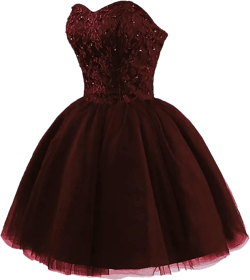 WDBFY Tulle Homecoming Dresses for Teens Strapless Short Prom Dresses Puffy Lace DAMA Dresses for Quinceanera 16 Dark Red
