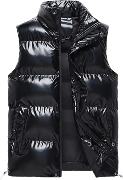 DGHM-JLMY Men Glossy Slim Casual Warm Down Cotton Vest Sleeveless Casual Shiny Zip Puffer Jacket Cotton Padded Down Waistcoat