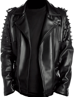 Men's Brando Notch Lapel Collar Punk Studded Spikes Real Motorbike Black Leather Jacket Rider Rock Classic Streetwear X-Small Black