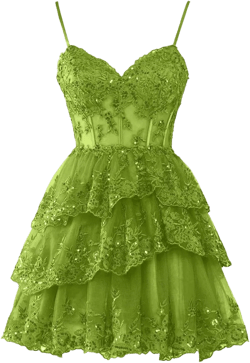Homecoming Dresses for Teens 2024 Sparkly Tulle Lace Applique Tiered A-line Formal Short Mini Prom Dress Olive Green 18 Plus