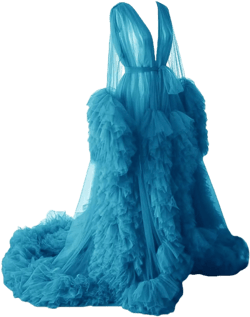 Puffy Tulle Robe Maternity Dress for Photoshoot Sheer Long Lingerie Baby Shower Pregancy Photography Dressing Women Blue Small-Medium