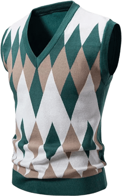 Cambkatl Men's Classic Argyle Preppy Striped Sweater Vest Casual V Neck Slim Fit Cable Knitted Sleeveless Pullover Sweaters Medium 01 Green