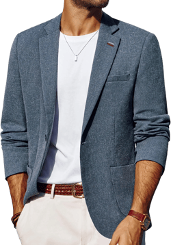 PJ PAUL JONES Men's Linen Casual Blazer Sport Coats Lightweight One Button Suit Jacket for Summer Denim Blue Large