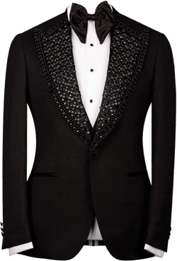 Men's Luxury Beaded Tuxedo Jacket, Black Formal Blazer with Rhinestone Lapel for Wedding Prom Black 52