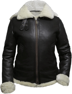 M&K CLOTHING Women's Black Leather Jacket Genuine Sheepskin Raf Aviator Faux Fur Shearling B3 Bomber Leather Jacket 3X-Large Black - White Fur