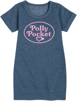 Girls' Polly Pocket Polly Pocket Pink Logo Graphic Short Sleeve Fleece Dress - Heather Navy - 5T