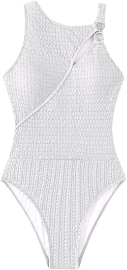 Swimsuits for Women 2025 One Piece Sexy Strappy Bathing Suit Soild Swimming Suits with Woven Jacquard Tummy Contro1 Athletic Swimwear,White - S