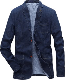 JEKE-DG Men's Blazer Collar Casual Denim Jacket Button Down Trucker Jean Jacket Classic Slim Fit Suit Jackets Blue7 3X-Large