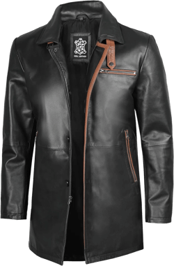 Decrum Leather Coats for Men Real Lambskin Casual Car coat Style Leather Jacket Men 3X-Large Glen - Plain Black Leather Coat