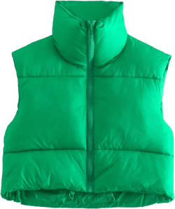 Zando Cropped Puffer Vest Women Sleeveless Outerwear Winter Vest Tops Jackets Lightweight Vests for Women 2025 Trendy Zip X-Small Dark Green