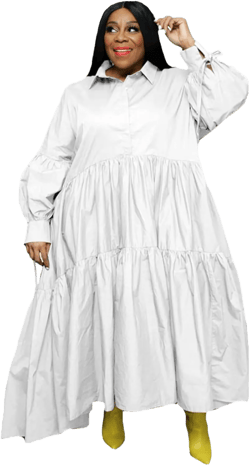 Adogirl Women's Plus Size Dress Fall Long Sleeve Button Down Ruffle Hem Bandage Oversized Loose Long Maxi Swing Dresses X-Large Long Sleeve White