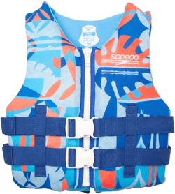 Speedo Junior Life Jacket Vest - Light Blue/Navy/Orange: Youth 55-88 lbs, Zipper &#38; Buckle